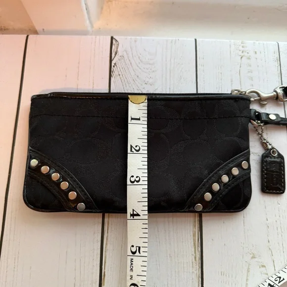COACH | Black Signature C Wristlet with Lurex Threading and Silver Studs - Picture 5 of 8